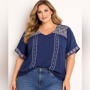 Washco Embroidered Blue Women's Top